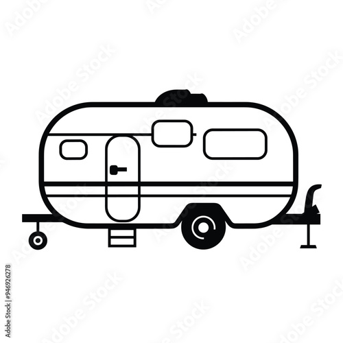 Minimalist line drawing of a trailer on a white background, showcasing its simplistic design and functionality.