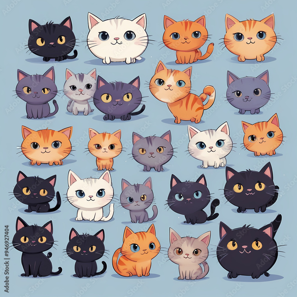 pattern with cute cartoon cats in various colors and expressions, funny animals illustration wallpaper pattern with cute cartoon cats in various colors and expressions, funny animals illustration wallpaper
