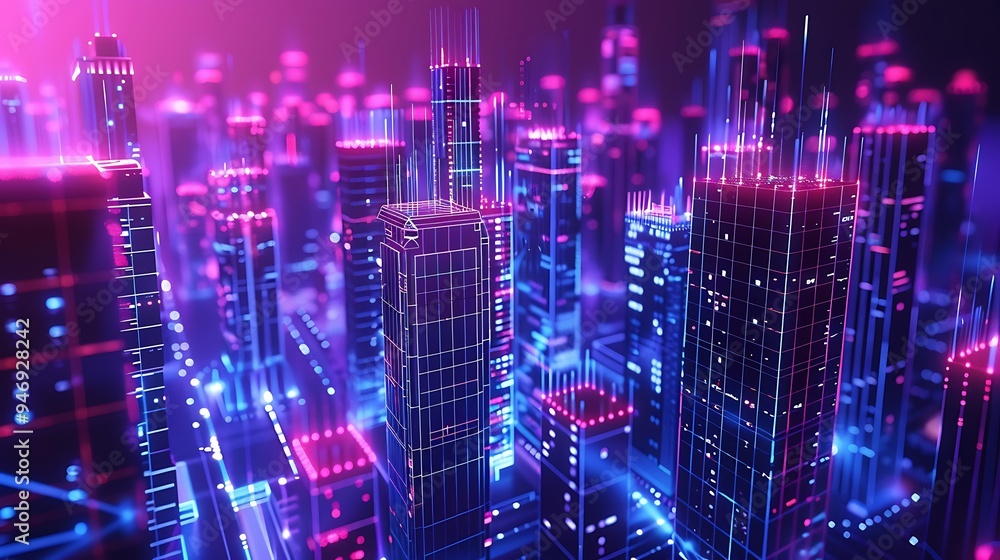 Obraz premium Neon Cityscape: A Digital Metropolis