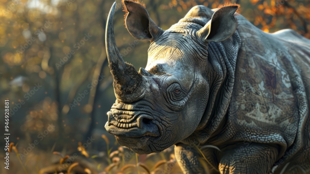 Rhinoceros in foreground with natural landscape generative ai Rhinoceros in foreground with natural landscape generative ai