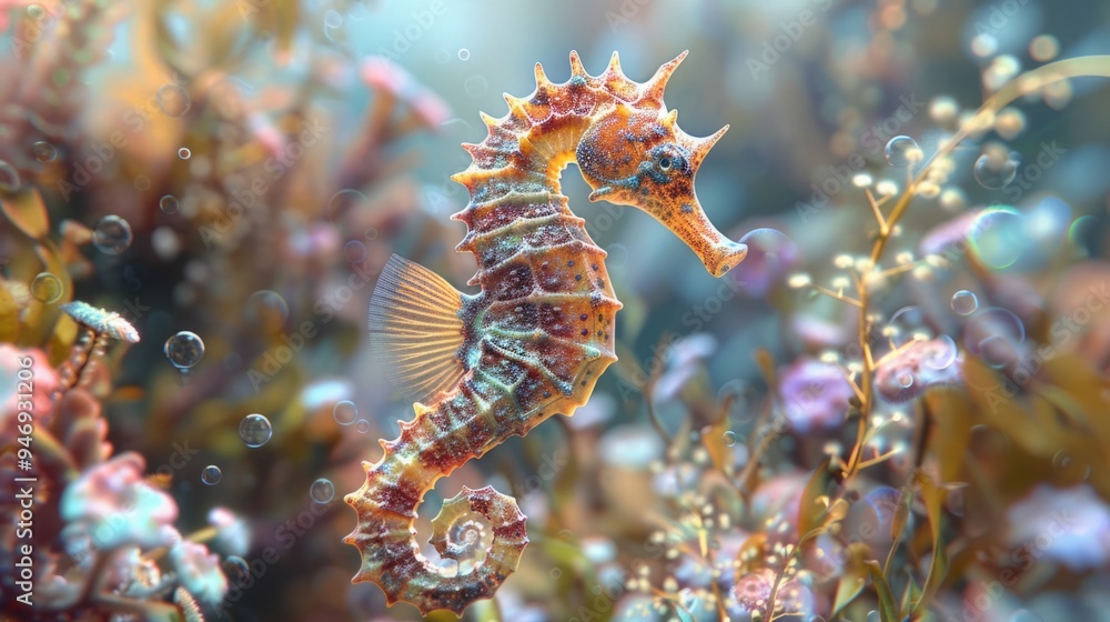 Seahorse in foreground with natural landscape generative ai Seahorse in foreground with natural landscape generative ai