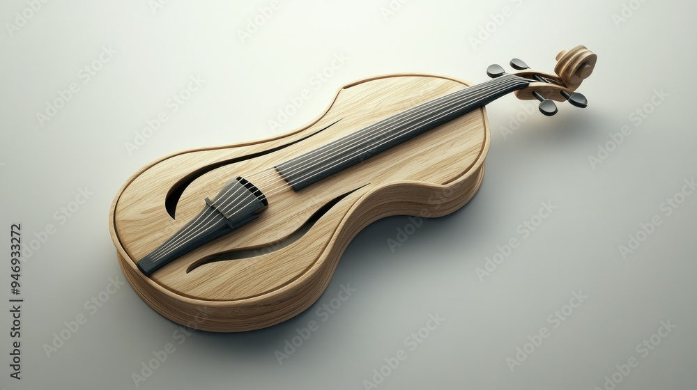 Wooden Violin with Black Strings and Tuners Wooden Violin with Black Strings and Tuners