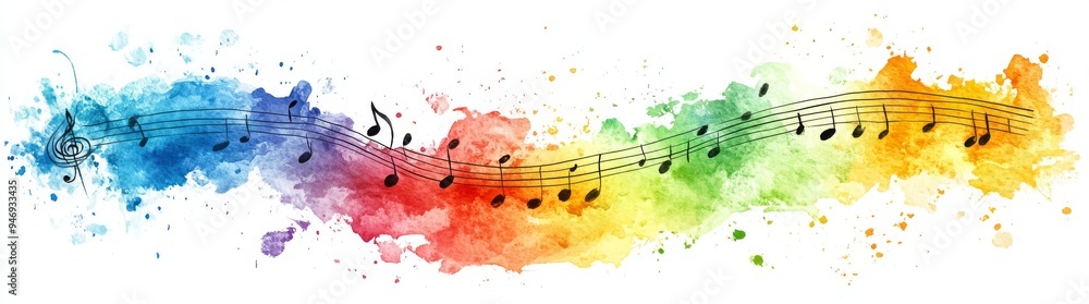 Naklejka premium colorful musical notes, watercolor on a white background