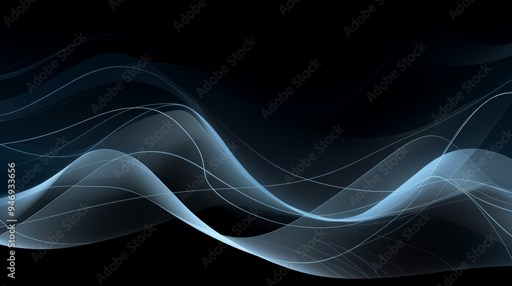 Fototapeta premium Dynamic Curved Blue Wave Lines On Dark Background Digital Art