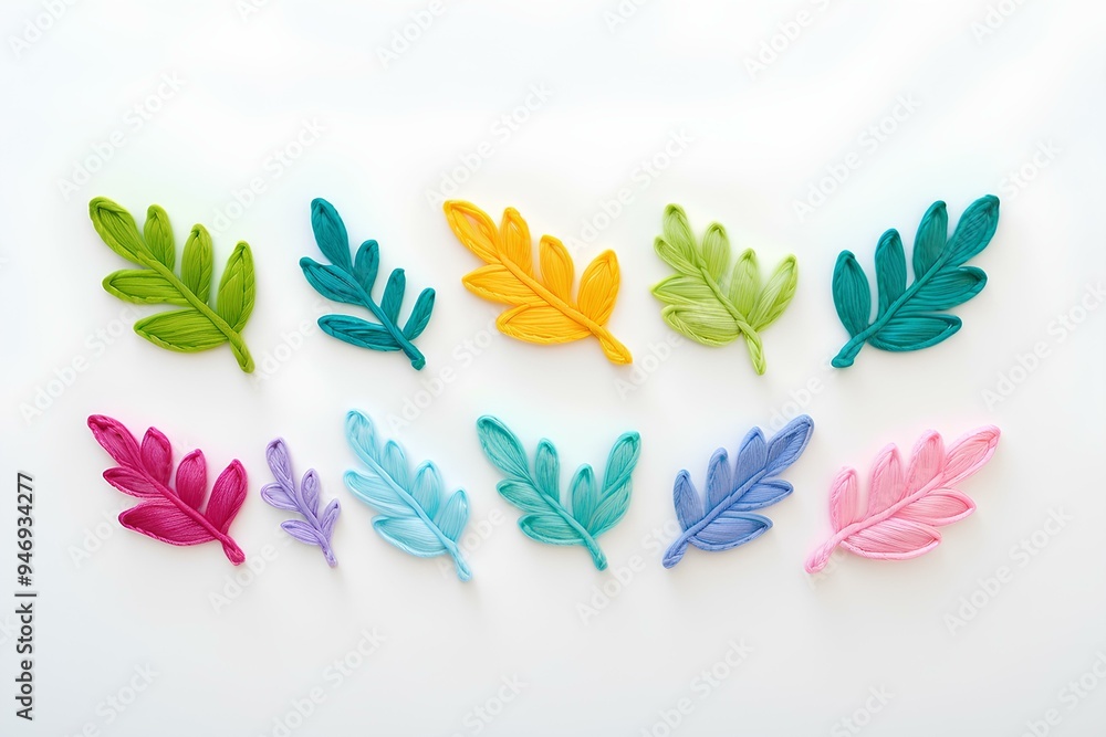 Obraz premium colorful leaf cutouts arranged in a creative pattern, representing artistic design, nature-inspired creativity, and the beauty of fall foliage in vibrant colors