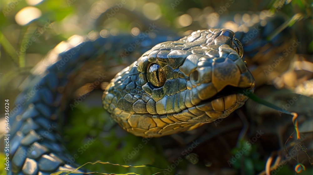 Snake in the foreground with natural landscape. generative ai Snake in the foreground with natural landscape. generative ai