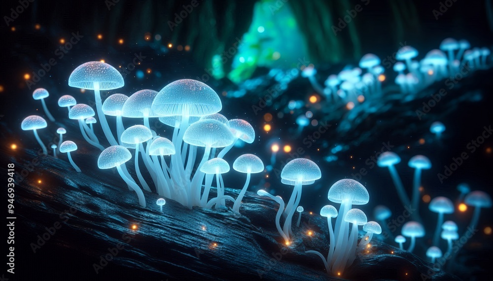 Obraz premium Bioluminescent Beauties Glowing Light in Cave 4K HDR Ultra HD Wallpaper