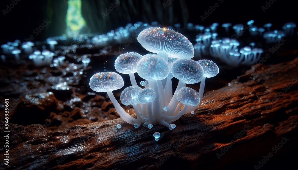 Obraz premium Bioluminescent Beauties Glowing Light in Cave 4K HDR Ultra HD Wallpaper