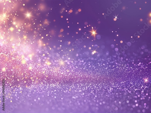 Elegant purple background sparkles with golden and silver glitter, resembling a dreamy star dust-filled night sky.