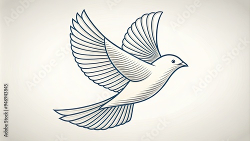 Simplified, modern line art illustration of a bird in motion, crafted with clean lines and minimal details, conveying freedom and gravitational defiance. photo