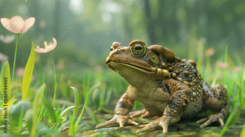 Obraz premium Toad closeup with natural landscape generative ai