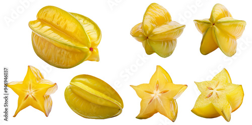 Starfruit or carambola sliced isolated on transparent background