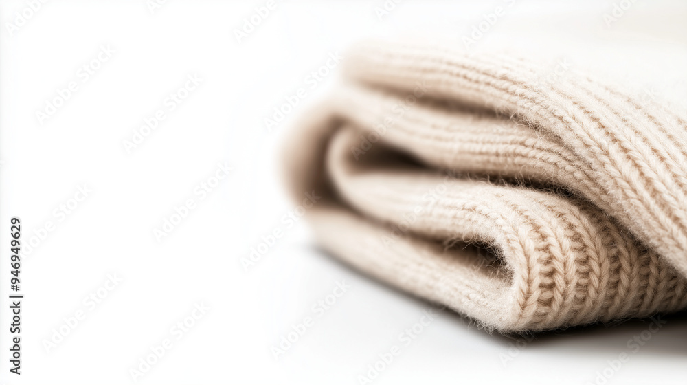 A soft, luxurious cashmere sweater neatly folded, representing comfort and elegance, isolated on a white background.