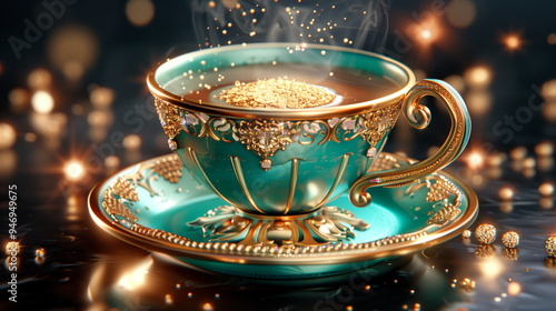 Traditional Turkish salep in ornate cup, Hyper realistic02 photo