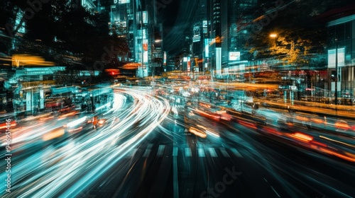 Abstract Cityscape with Blurry Lights and Buildings