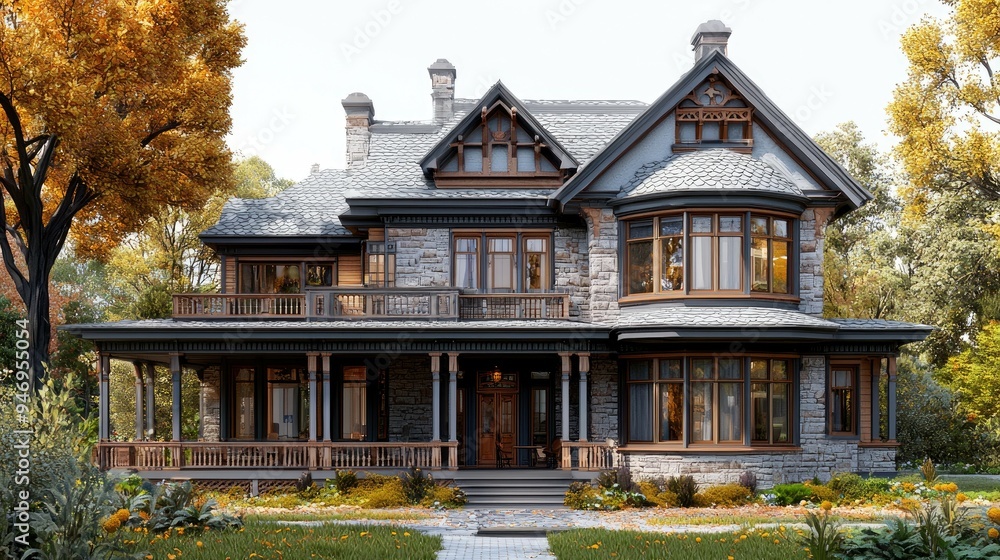 A Grand Victorian Home with a Wrap-Around Porch and Autumnal Surroundings A Grand Victorian Home with a Wrap-Around Porch and Autumnal Surroundings