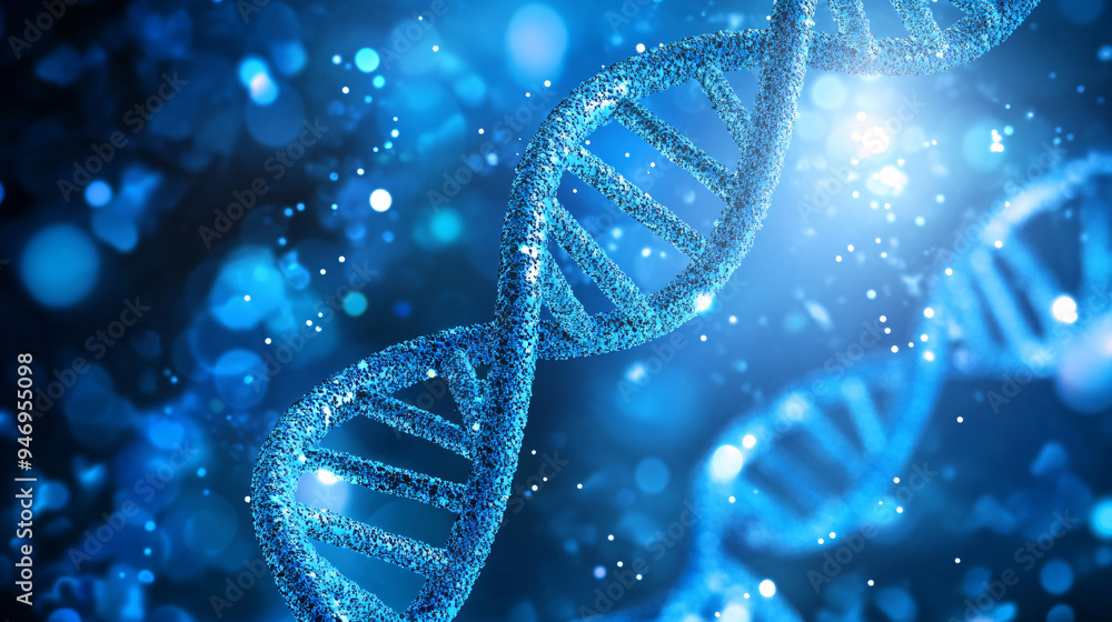 DNA structure, abstract background. Blue DNA double helix DNA structure, abstract background. Blue DNA double helix