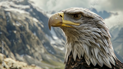 Eagle closeup with natural landscape generative ai