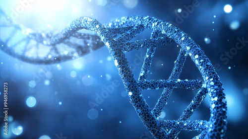 DNA structure, abstract background. Blue DNA double helix