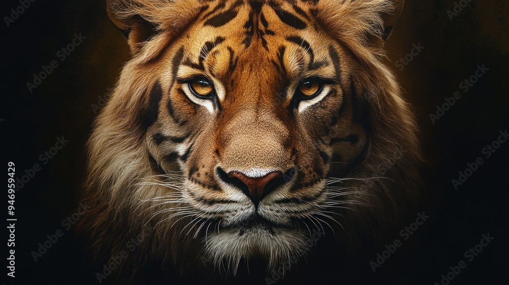 Fototapeta premium Close-up portrait of a tiger's face with intense amber eyes