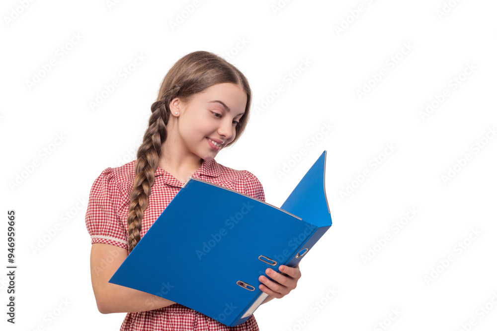 Student girl with education project. Teen girl with school project in folder. Back to school. Busy studying. Teen student isolated on white. High school education. Knowledge and education Student girl with education project. Teen girl with school project in folder. Back to school. Busy studying. Teen student isolated on white. High school education. Knowledge and education