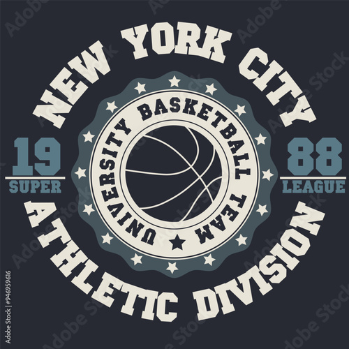 Basketball t-shirt graphic design. Sport team typography emblem, Print for sportswear apparel