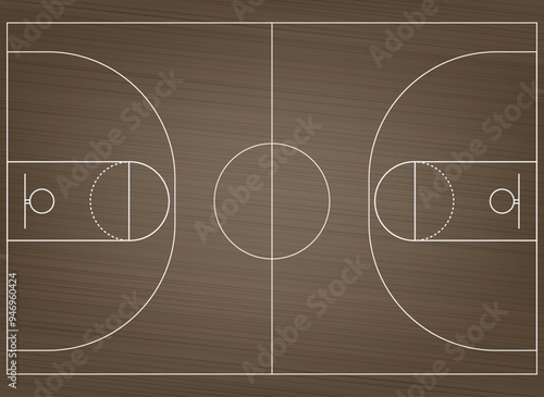 Basketball court floor with line. Top view outline. Vector