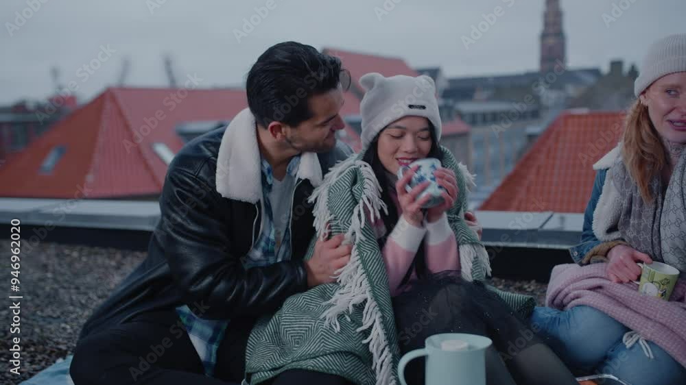 Man Covers Girlfriend With Blanket And Serves Warm Drink Man Covers Girlfriend With Blanket And Serves Warm Drink