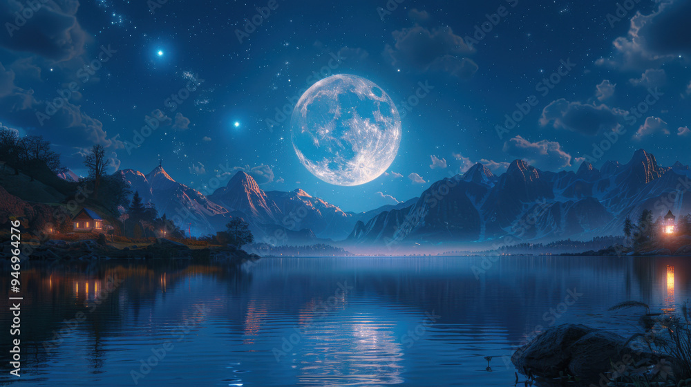 a beautiful gorgeous bright moon with a mountain â›°ï¸ landscape and a light house a beautiful gorgeous bright moon with a mountain â›°ï¸ landscape and a light house