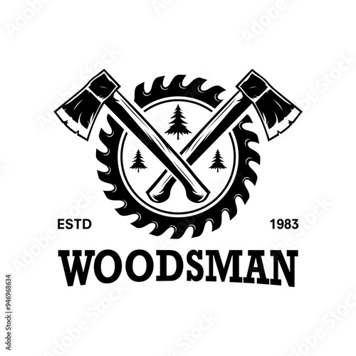 Ax Logo, Wood Cutting Tool Black Silhouette, Lumberjack Vector, Old Retro Vintage Minimalist Design, Icon Template Illustration