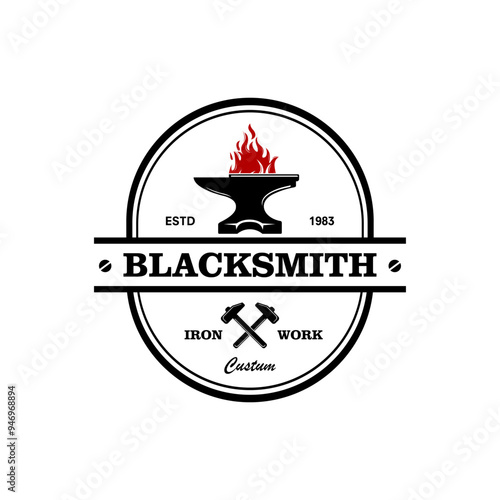 Color illustration of a blacksmith logo on a background with white.