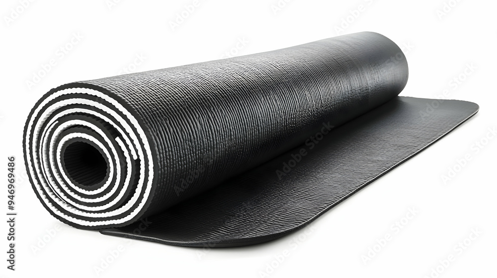 Rolled Up Black Exercise Mat with White Edging Rolled Up Black Exercise Mat with White Edging