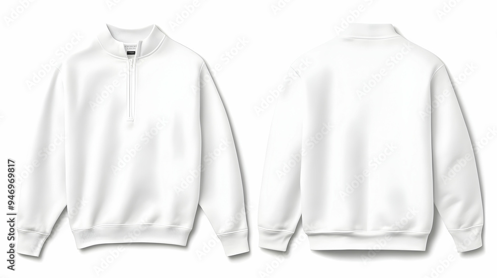 White Mockup Half Zip Sweatshirt Front and Back View White Mockup Half Zip Sweatshirt Front and Back View