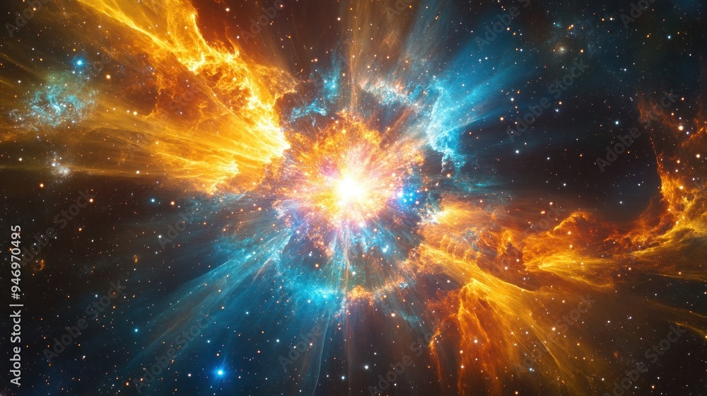 Fototapeta premium Cosmic Explosion with Bright Light and Nebulas