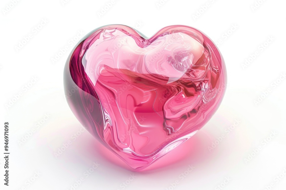 A pink glass heart shaped object on a white surface, great for decorative or gift purposes A pink glass heart shaped object on a white surface, great for decorative or gift purposes