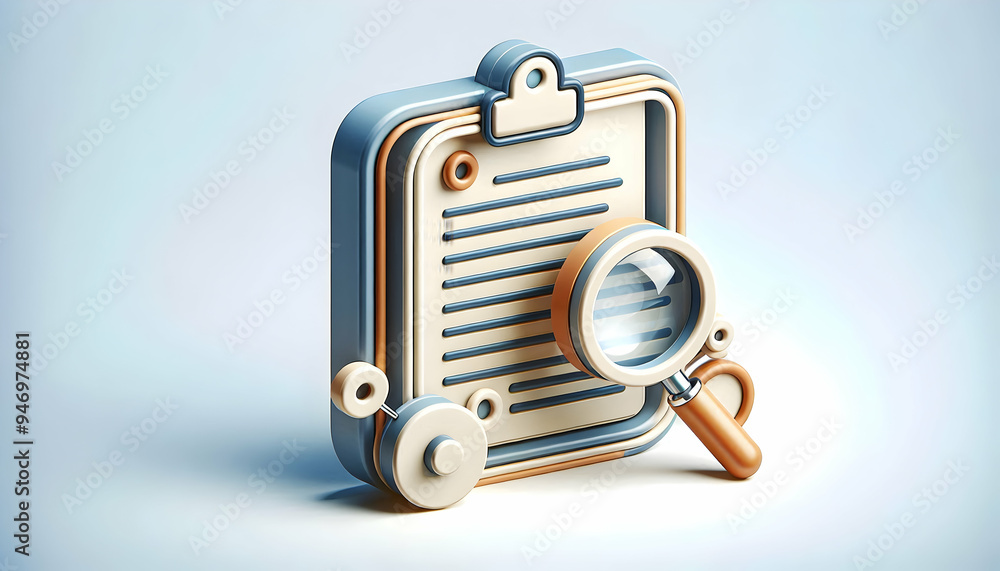© HaJung - A 3D Border Frame with Magnifying Glass and Document for Review and Copy Space Concept © HaJung - A 3D Border Frame with Magnifying Glass and Document for Review and Copy Space Concept
