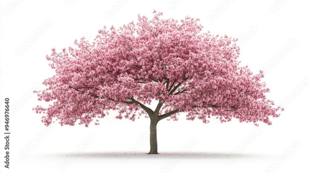 Obraz premium A tree in full bloom, standing alone on a white background, representing growth, life, and natural beauty.