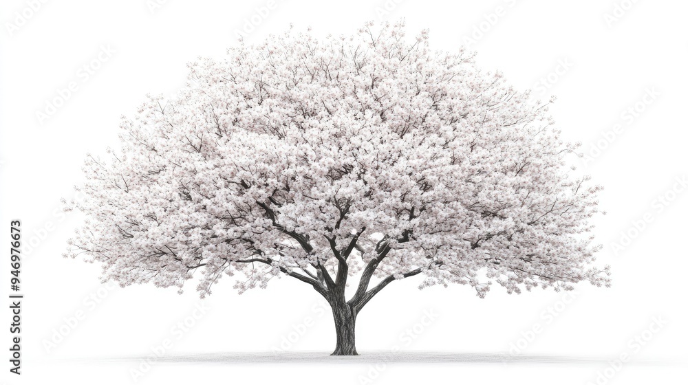 Obraz premium A tree in full bloom, standing alone on a white background, representing growth, life, and natural beauty.