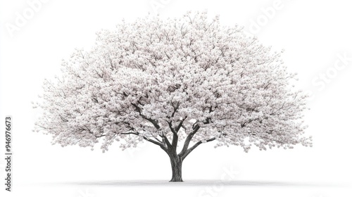 A tree in full bloom, standing alone on a white background, representing growth, life, and natural beauty.