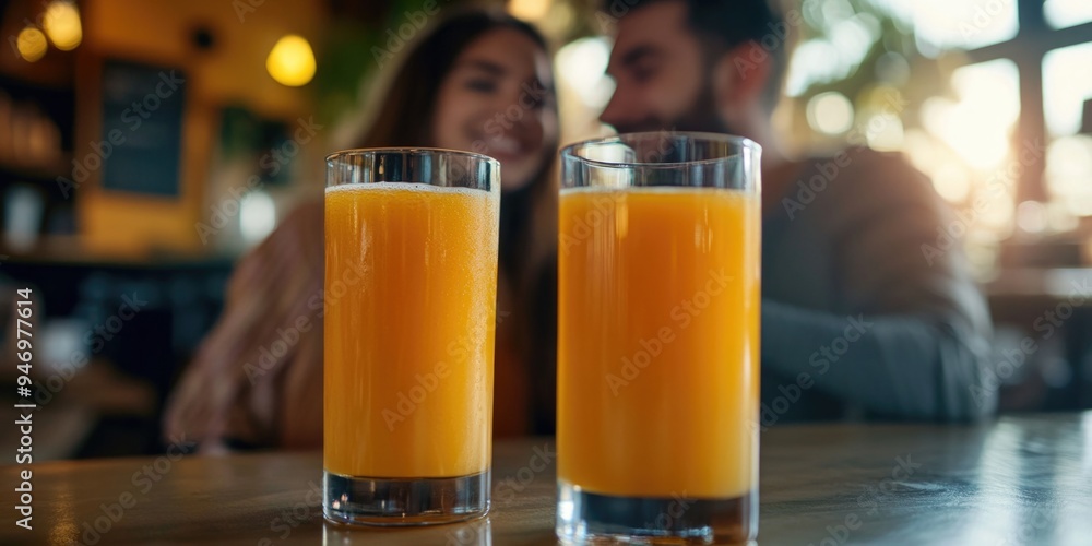 Couple Enjoying Fruit Juice at a Restaurant Couple Enjoying Fruit Juice at a Restaurant
