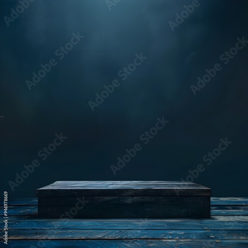 Empty Indigo Wooden Dais - A Minimalist Platform in Professional Studio Setup photo