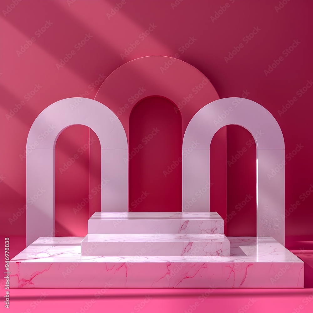 Minimalist Alabaster Dais Set Against a Radiant Fuchsia Backdrop in Professional Photography Minimalist Alabaster Dais Set Against a Radiant Fuchsia Backdrop in Professional Photography