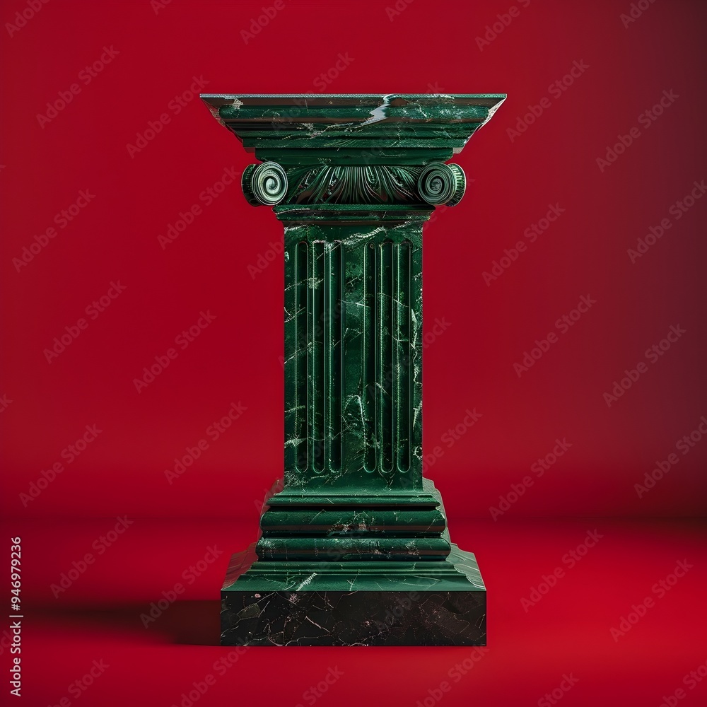 Spotlight on Empty Ornate Marble Lectern: A Statement of Elegance and Solitude Against a Vibrant Red Backdrop Spotlight on Empty Ornate Marble Lectern: A Statement of Elegance and Solitude Against a Vibrant Red Backdrop