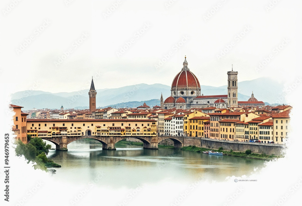 Obraz premium Front view of aesthetic Florence landscape illustration or cartoon 