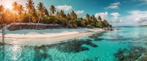 Tropical Beach with Palm Trees and Crystal Clear Water