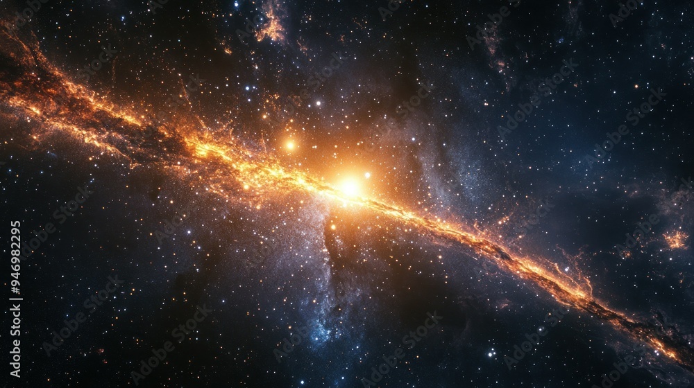 A Golden Band of Stars and Nebulae in the Vastness of Space A Golden Band of Stars and Nebulae in the Vastness of Space