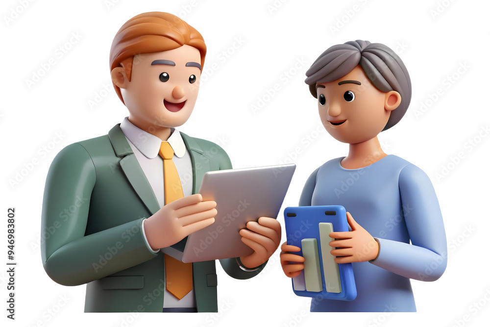 3D Financial Officer Discussing Report with Colleague in Casual Meeting, Illustrating Collaboration and Teamwork in Office Environment - Stock Photo 3D Financial Officer Discussing Report with Colleague in Casual Meeting, Illustrating Collaboration and Teamwork in Office Environment - Stock Photo