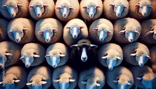 a black sheep in a flock of sheep