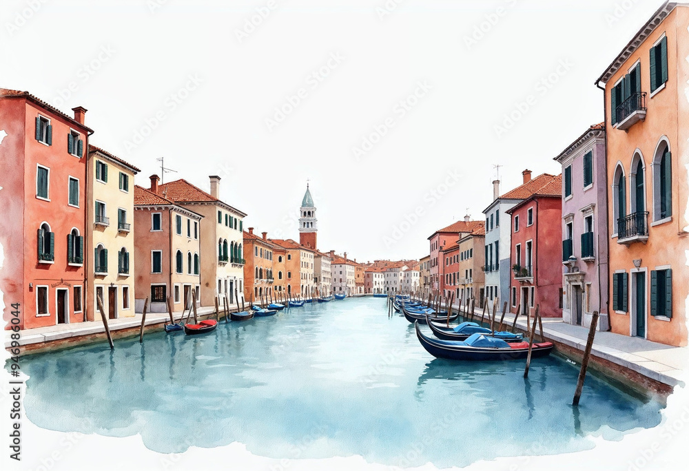 Obraz premium Aesthetic Italy Venice landscape illustration or cartoon