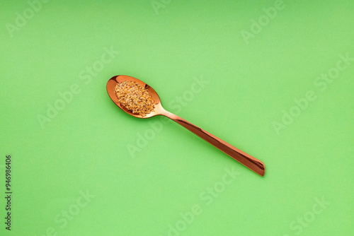 Soy fiber to cleanse the colon with psyllium in the spoon photo